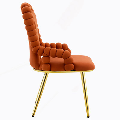 Set Of 2 Brown Velvet Dining Chairs With Gold Legs, Upholstered Accent Chairs With Armrests For Dining Room, Kitchen