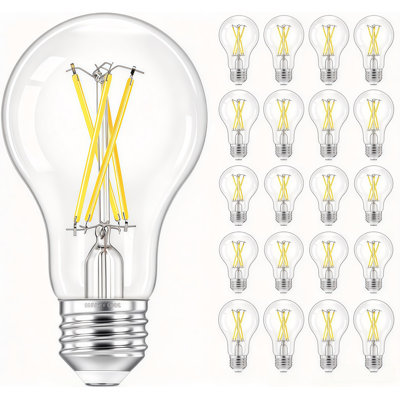 Ampoules à filament A19 AW équivalentes 8W 60W, 760 lumens 5000K lumière du jour, ampoules E26 en verre transparent non gradables, paquet de 24
