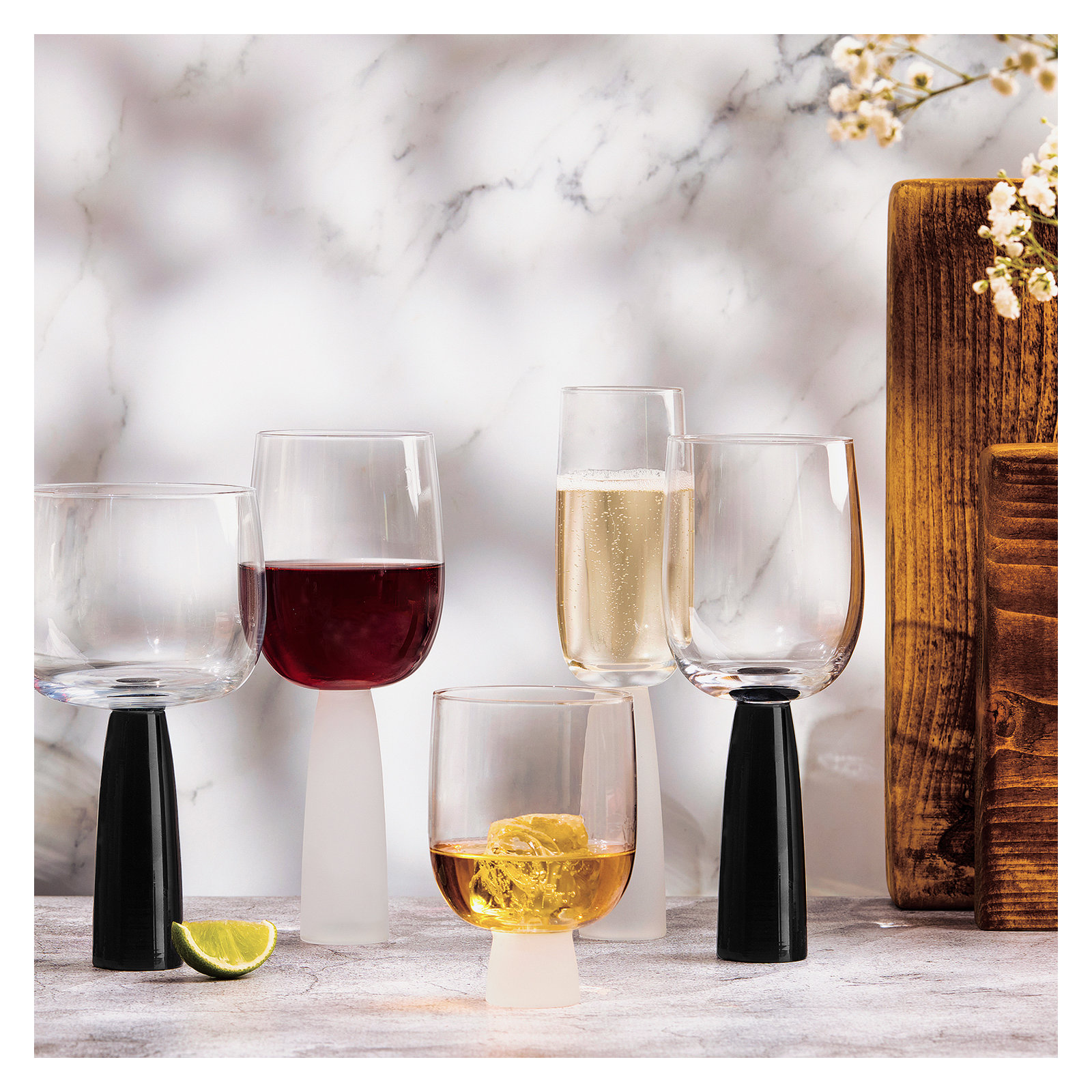 10.25oz. Glass All Purpose Wine Glass Stemware Set, Black
