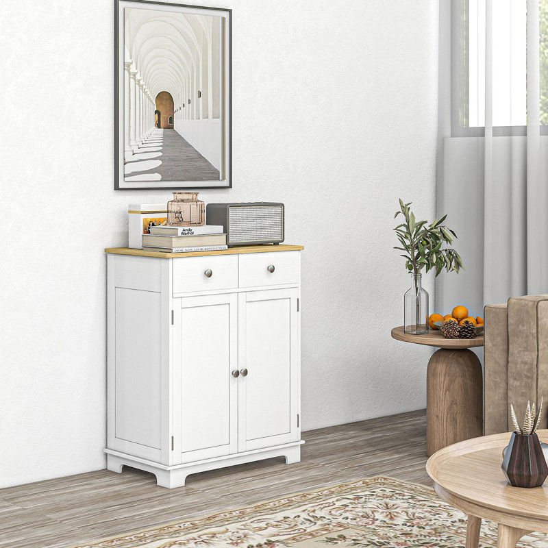 Sideboard with Countertop, Modern Kitchen Storage Cabinet, Coffee Bar Cabinet, White
