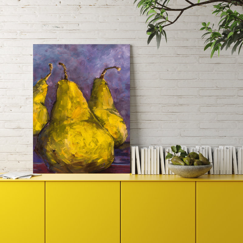 Pears With Purple, Brown Framed Canvas, 40" H x 30" W x 1.75" D