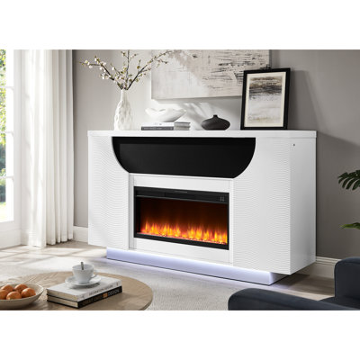 76 Inch Freestanding White Electric Fireplace With Tv Lift, 15 Temperature Settings, 7 Led Color Choices, 5 Flame Rates Of Speed, 8 Forms, Sleep Timer, Remote - Suited For 1500 Sq Ft Primary Living