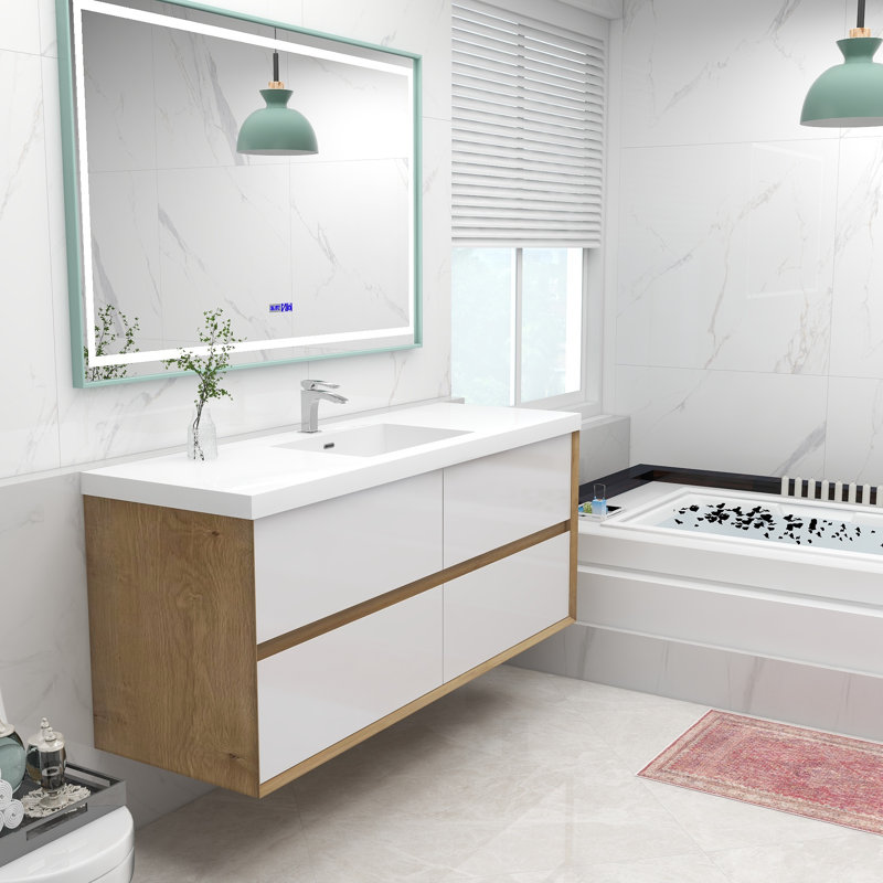 Momoe 60'' Single Bathroom Vanity with Acrylic Top, Glossy White