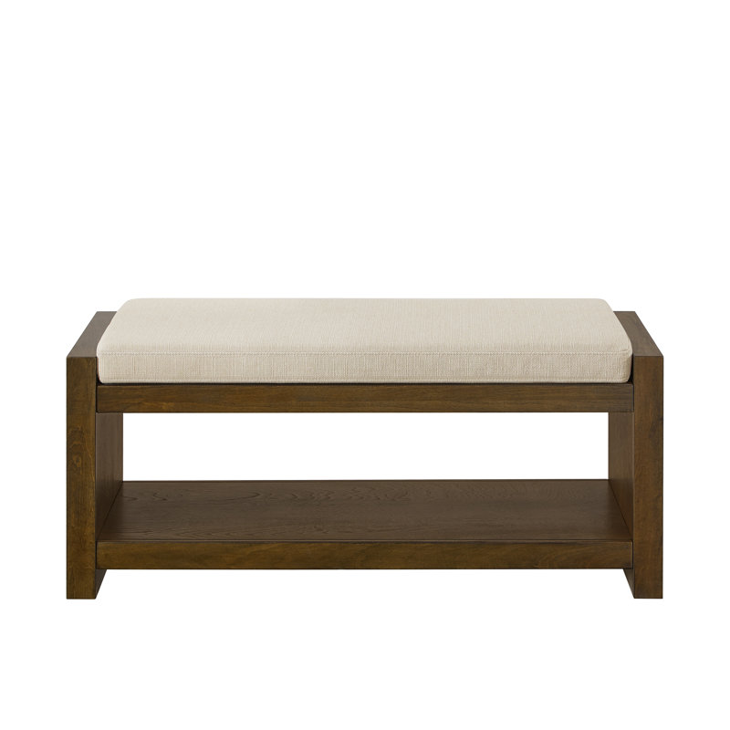 Accent Bench With Lower Shelf Shoe Rack, Padded Seating Bench, Ivory, 18.5" H x 40" W x 16.25" D