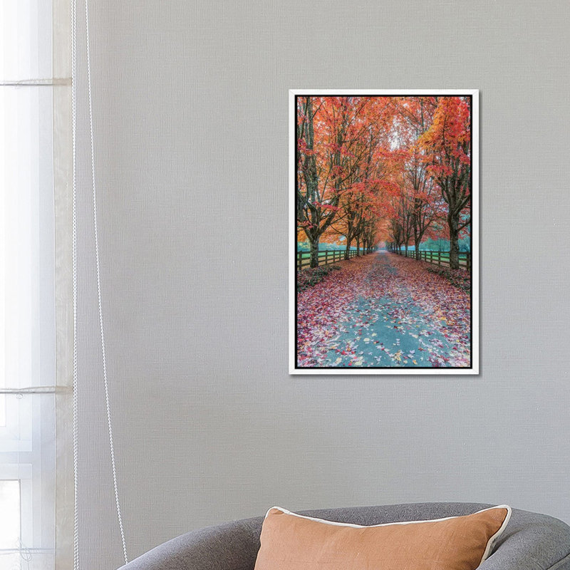 USA, Washington State, Snoqualmie. Autumn country lane. 1 Piece Wall Art on Canvas, 66.04 cm H x 45.72 cm W, White Framed