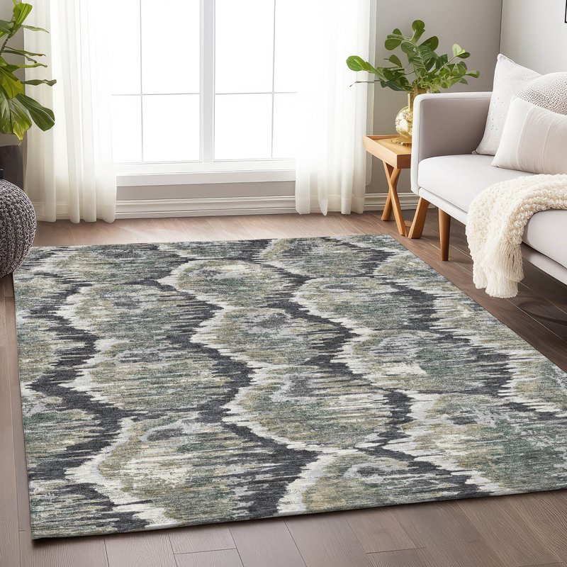 Premium Machine Washable Prisco Charcoal Rug, Rectangle 5' x 7'6"
