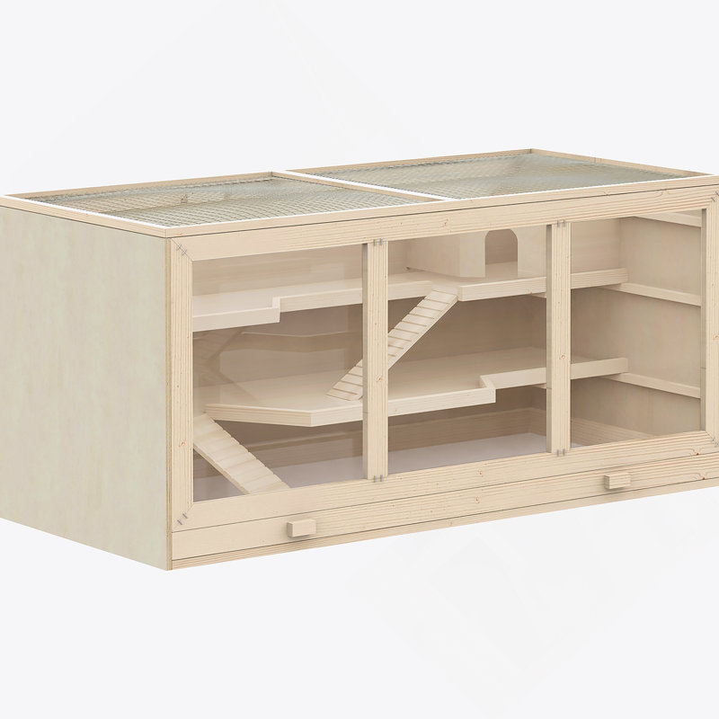 Cage à hamster en bois polyvalente pour petits animaux de compagnie avec de multiples caractéristiques, Naturel