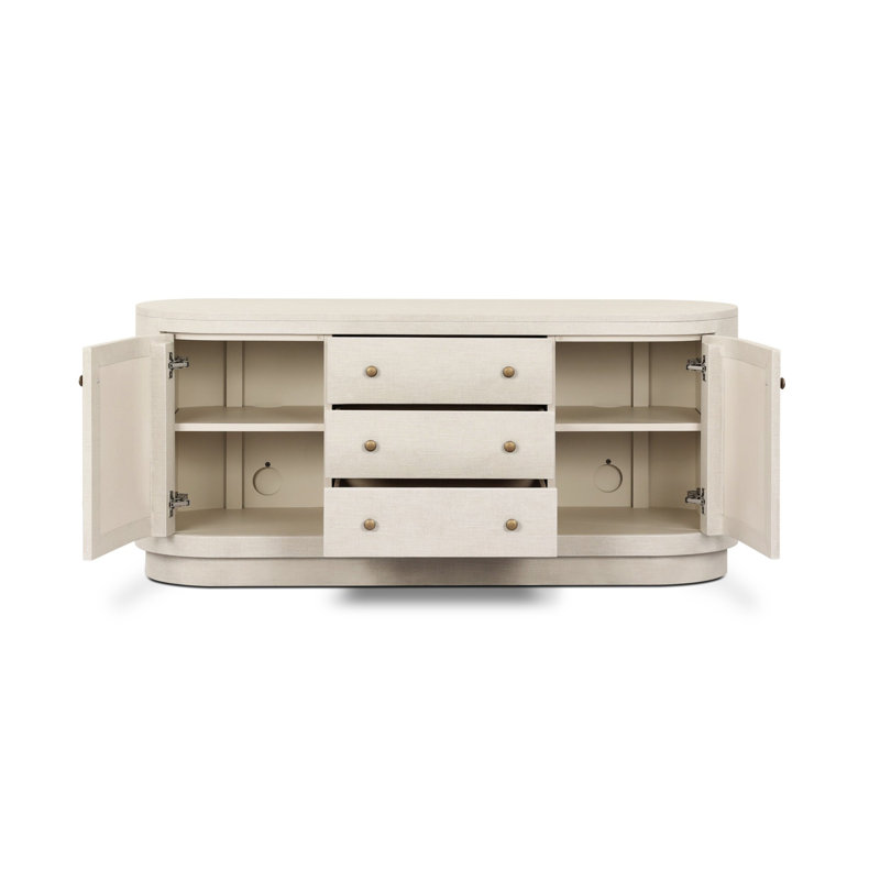 Amelia Media Console, Ivory Painted Linen