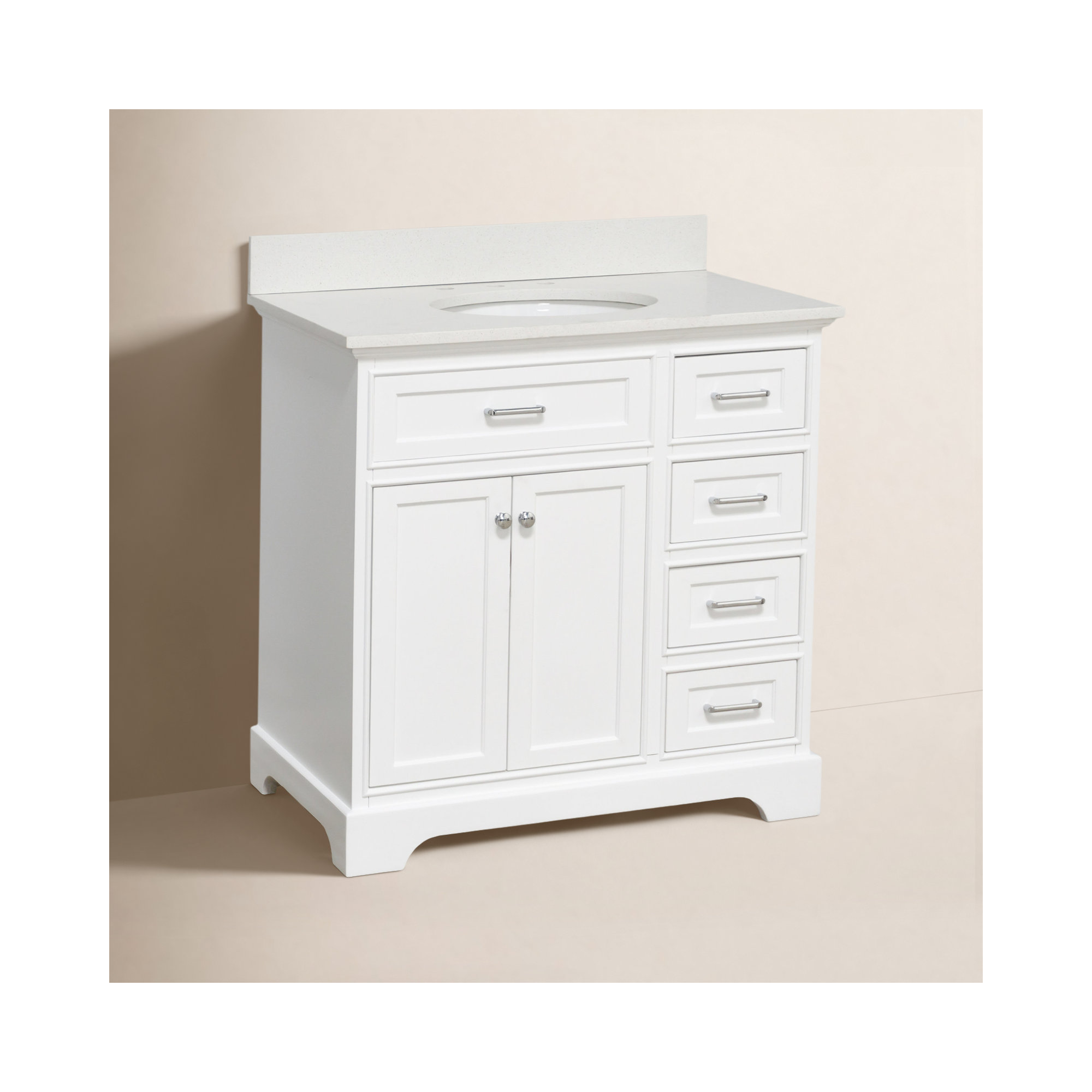 Ronnie 36'' Single Bathroom Vanity, Quartz, White