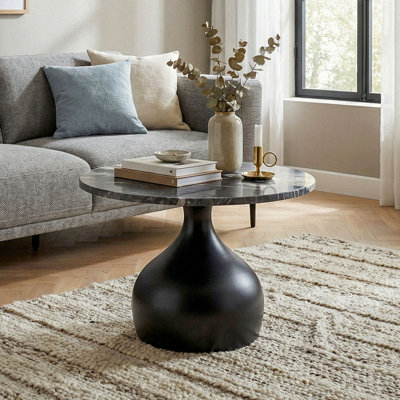 Round Marble Coffee Table with Aluminium Base