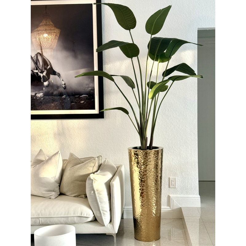 Faux Bird Of Paradise Tree in Metal Planter, Gold, 96" H x 40" W x 24" D