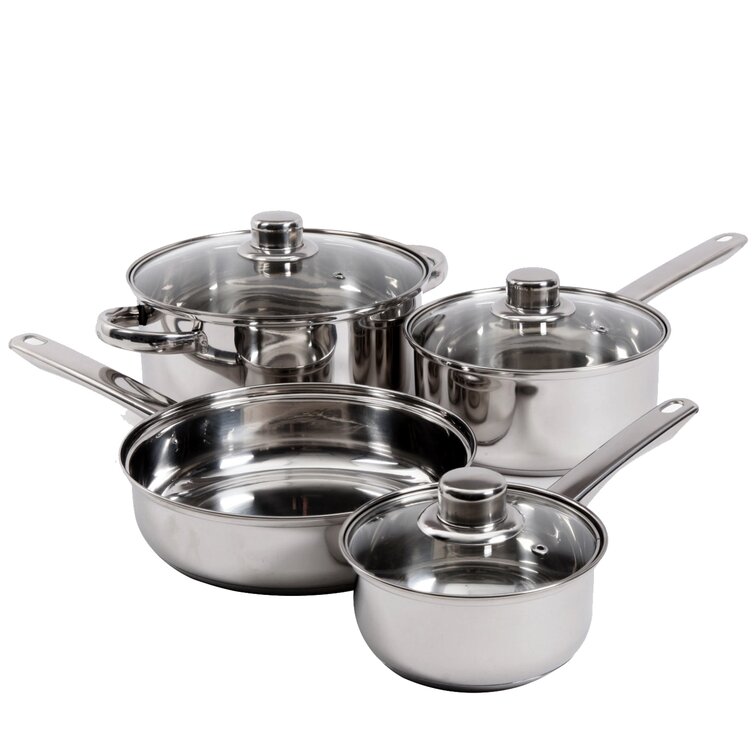 J&V Textiles 7-Piece Stainless Steel Pots and Pans Kitchen Cookware Set, Silver