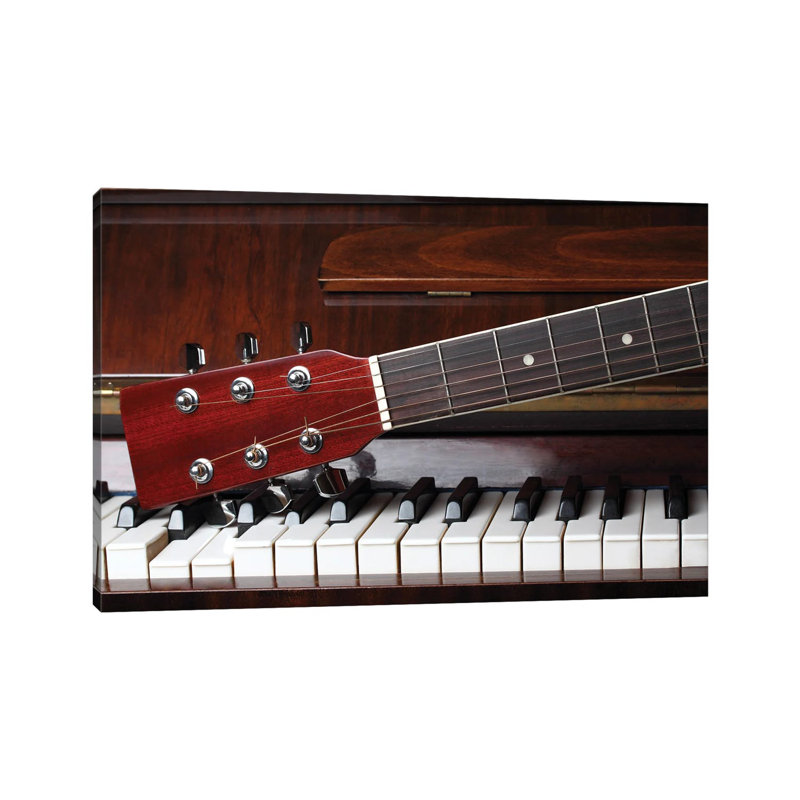 Guitar Neck On Old Piano Keys - Print on Canvas, Wrapped Canvas, 45.72cm H x 66.04cm W x 1.91cm D