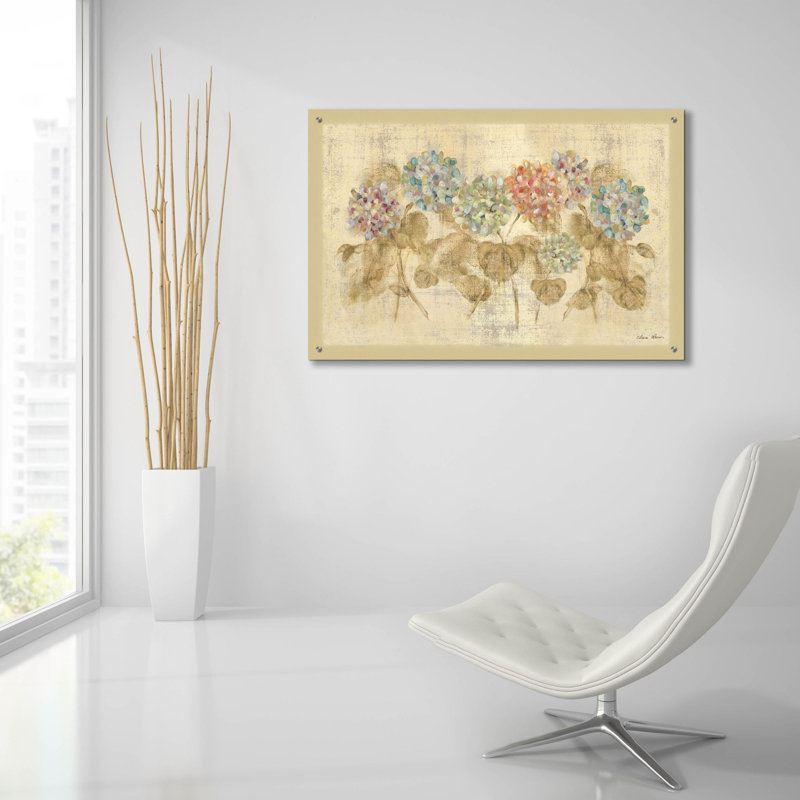 «Row Of Hydrangea» par Cheri Blum, art mural en verre acrylique, H 24 po x l 36 po x P 0,2 po