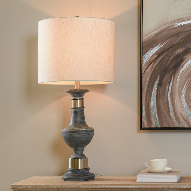 Lampe de table traditionnelle - noir Malte, argent - abat-jour avoine clair