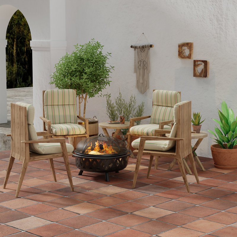 Byrom 22" x 45" Outdoor Chair Cushion with Ties and Loop, Beige/Striped