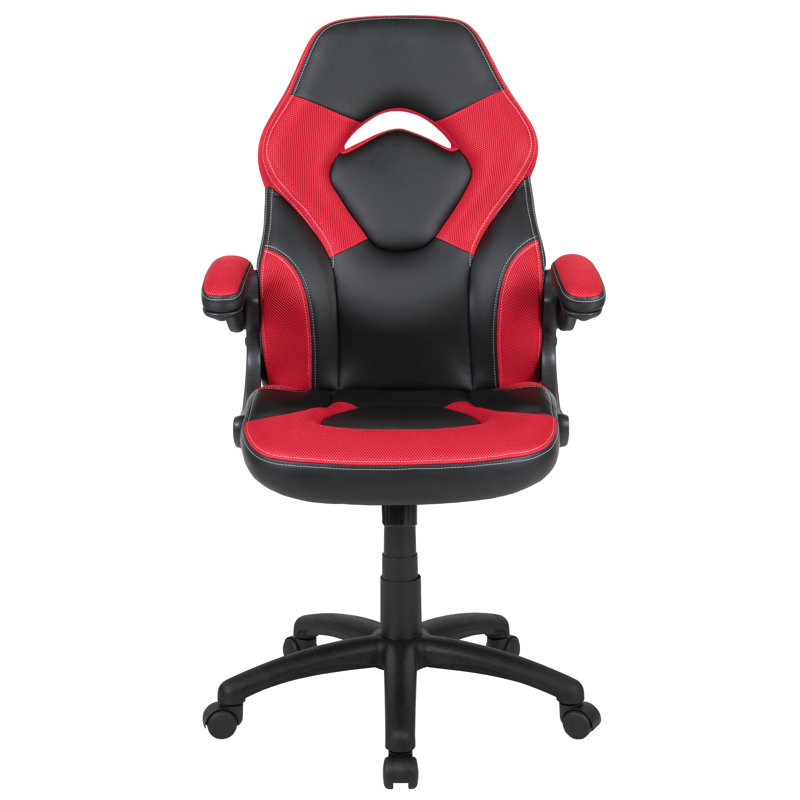Ergonomic Adjustable Swivel Computer Gaming Chair with Flip-up Arms, Red/Black