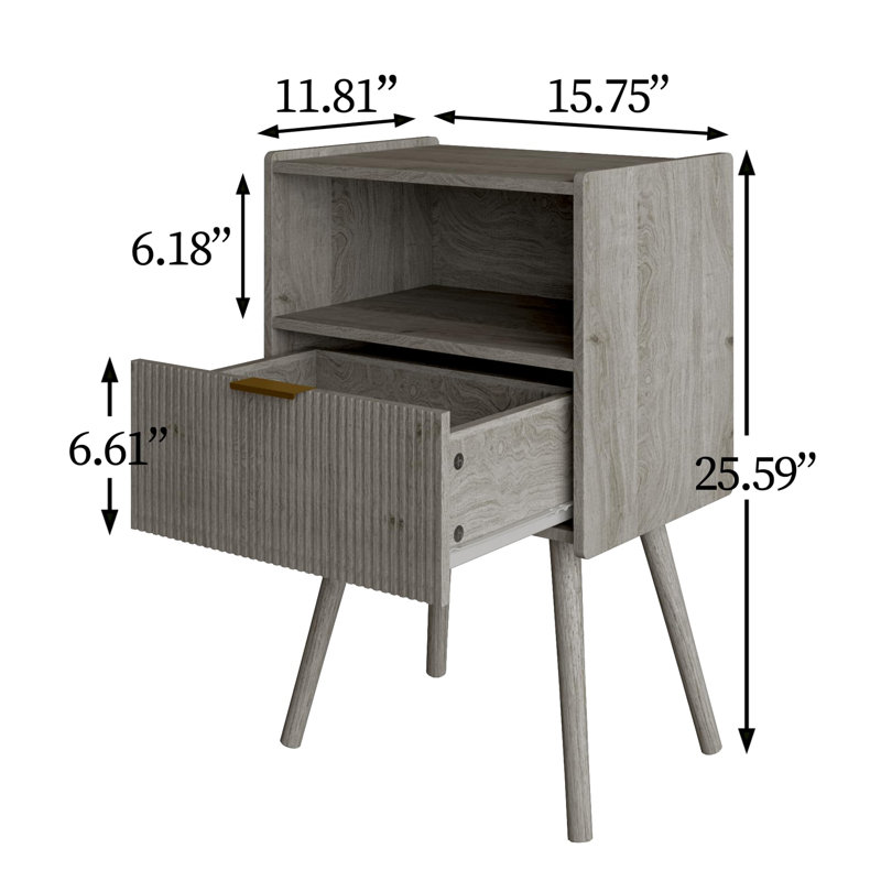 Table de chevet ouverte de style moderne, Chêne gris