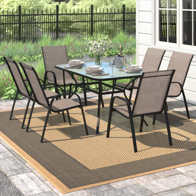 Aliska 6 - Person Patio Dining Set Umbrella Hole Included Rectangular Table