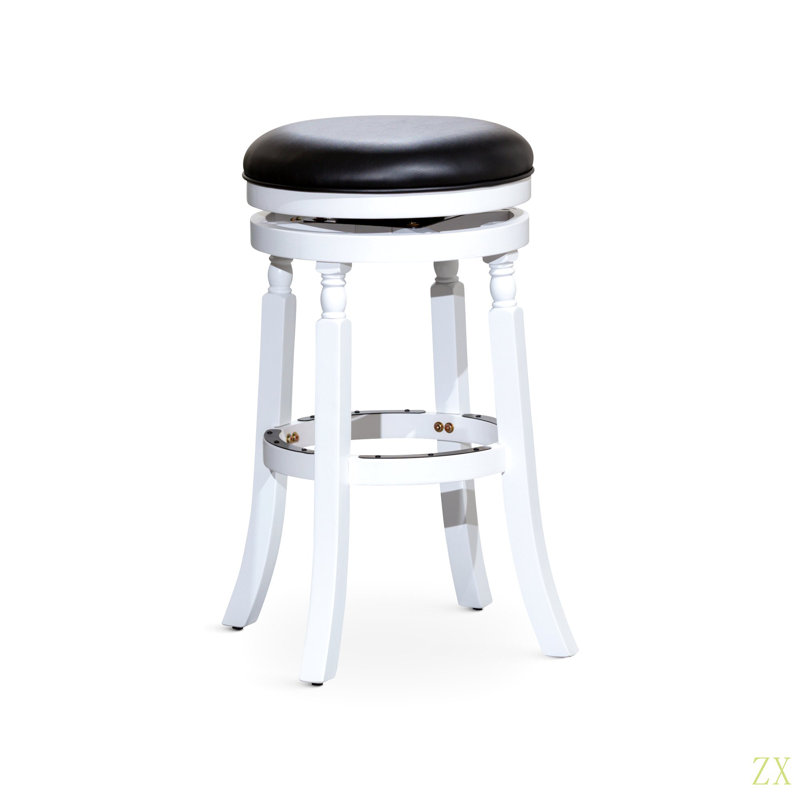 Tabouret 30 ", siège en cuir, Siège noir / cadre blanc