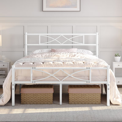 Simple Metal Bed Frame with Curved Design Headboard and Footboard