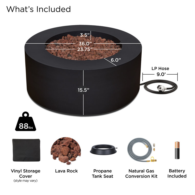 Aegean 36" Round Steel Propane or Natural Gas Fire Pit Table by Real Flame, Black