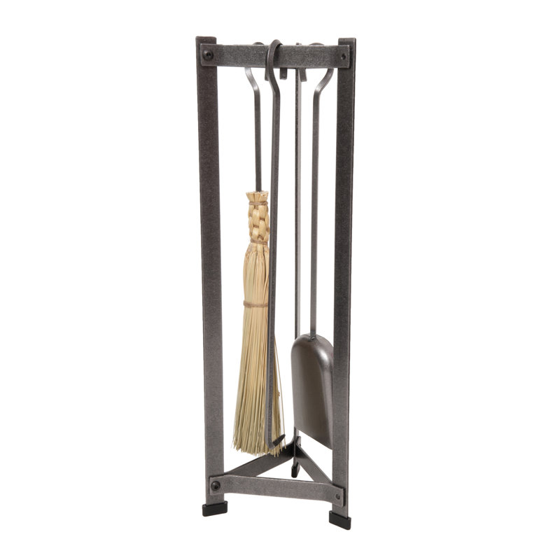 Handcrafted Hammered Steel Triangle Fireplace Tool Set with Stand