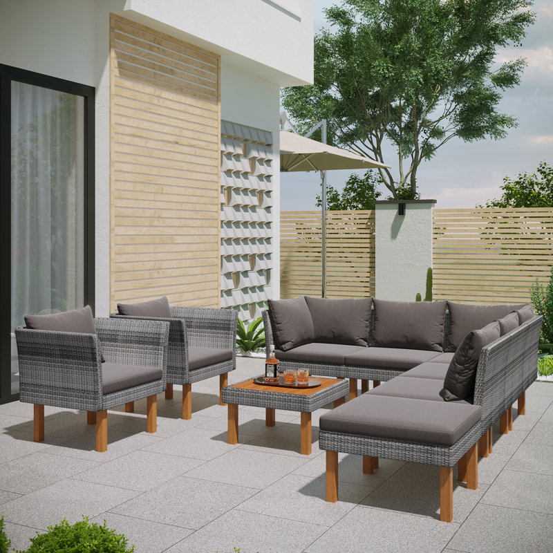 Jhirayr Wicker Patio Conversation Set with Cushions, Gray