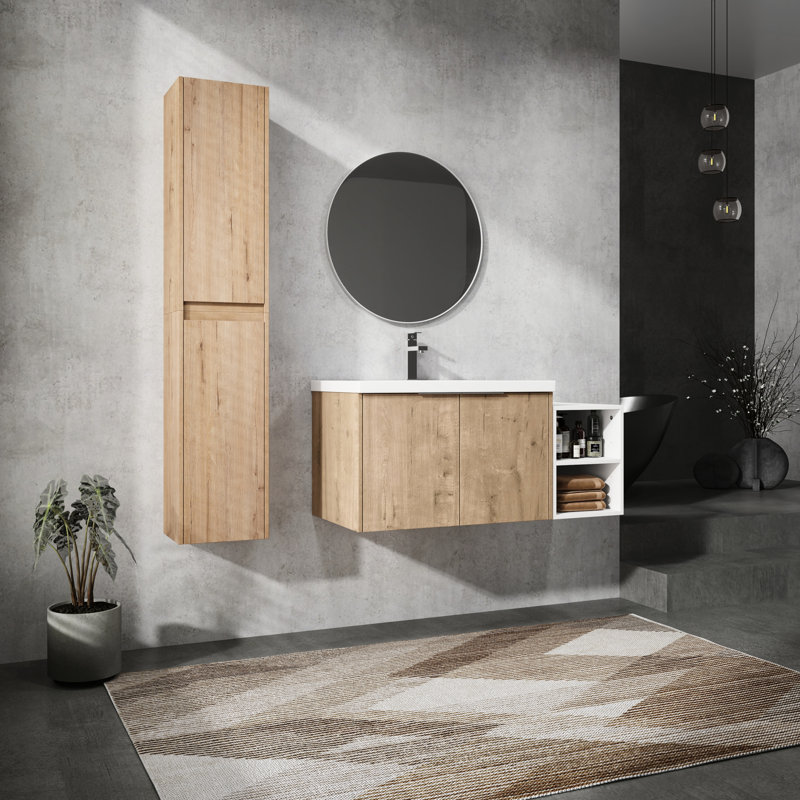 Meuble-lavabo de 42 po avec armoire latérale et lavabo en résine, 41" W