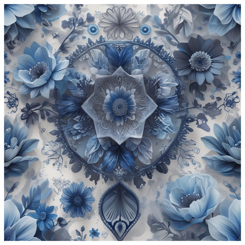 Édredon bleu à motif floral, Lit simple