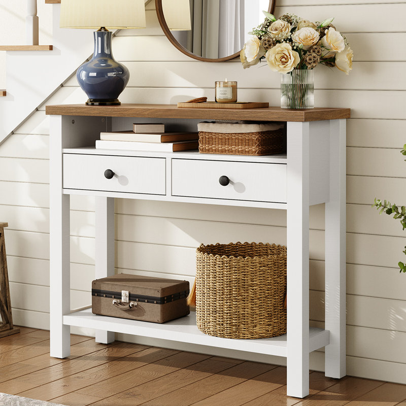 Sayveon  31.5" Farmhouse Console Table Entryway Table with Drawers, White, 31.5" H x 31.5" W x 11.8" D, 2