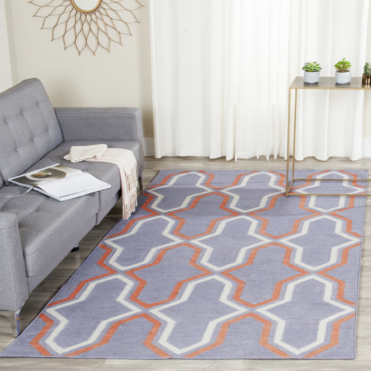 Rodgers Hand Woven Flat Weave Wool/Cotton Geometric Rug in Purple/Orange