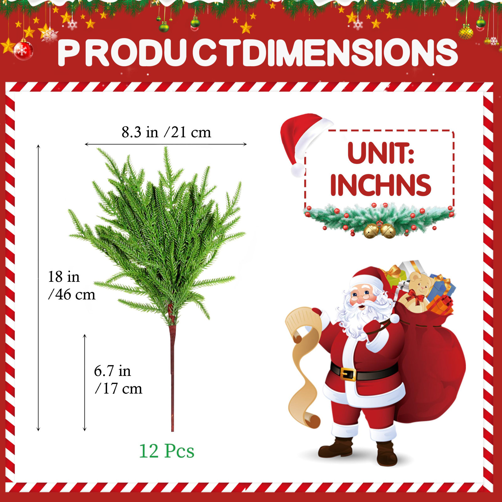 36" Norfolk Pine Branch, 18" H x 8.3" W x 0.4" D