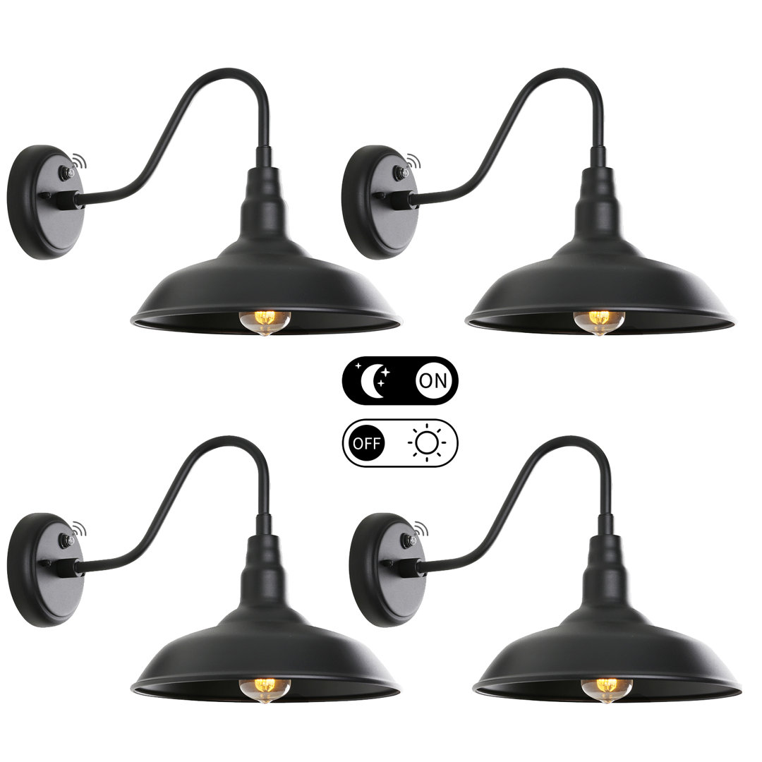Large Dusk to Dawn Outdoor Gooseneck Barn Light, Black Exterior Farmhouse Wall Lights for Porch (Set of 4) GOALPLUS