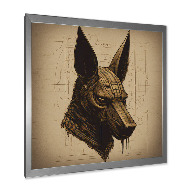 Anubis ancien égyptien, Jackal God, rétro - impression, H 30 po x l 30 po x P 1 po, Cadre simple argenté