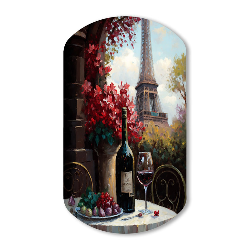 Savouring Red Wine By The Paris Eiffel Tower II - French Landscape Shape Cylinder Assymterical Metal Art mural