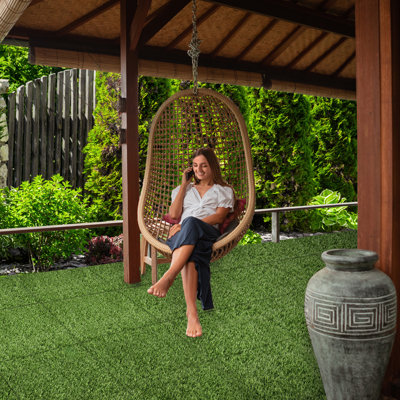 Sorbus 24Sq. Ft. Artificial Interlocking Grass Tiles 24"x24" For Balcony, Deck and Patio