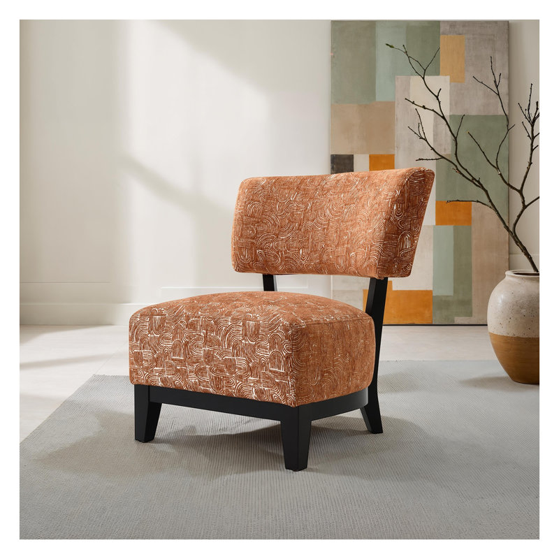 Chaise d'appoint contemporaine de style rustique orange - sans accoudoirs avec dossier incliné et pieds fuselés, chaise rembourrée en tissu de style Mid-Century moderne pour le salon