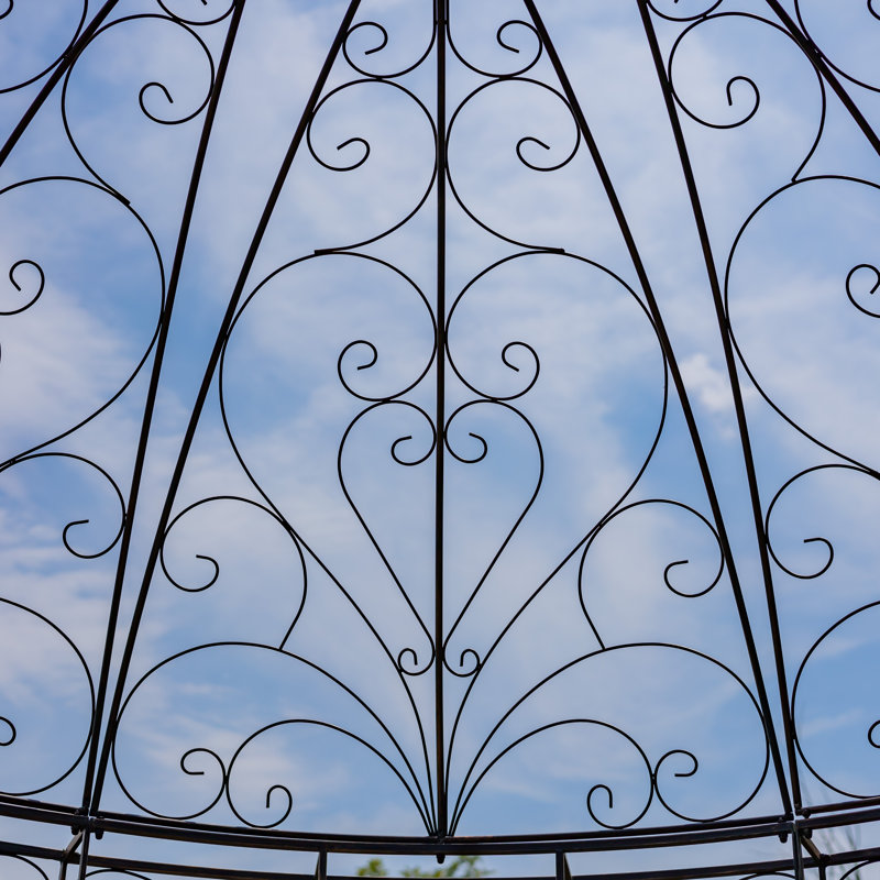 "Medellin 1972" Ornate Round Iron Garden Gazebo, Brown