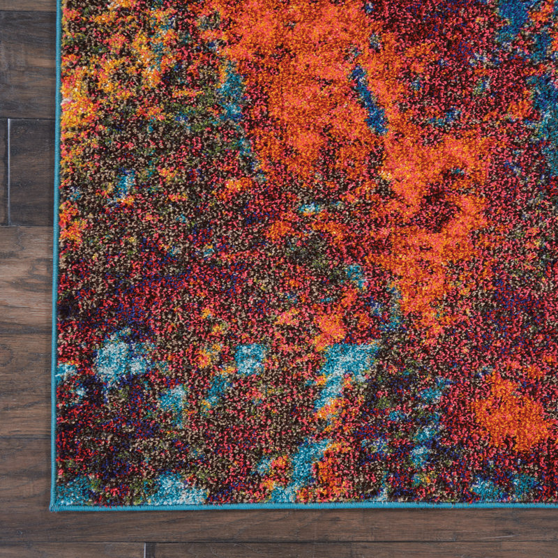 Velva Abstract Blue/Red Area Rug, Rectangle 5'3" x 7'3"