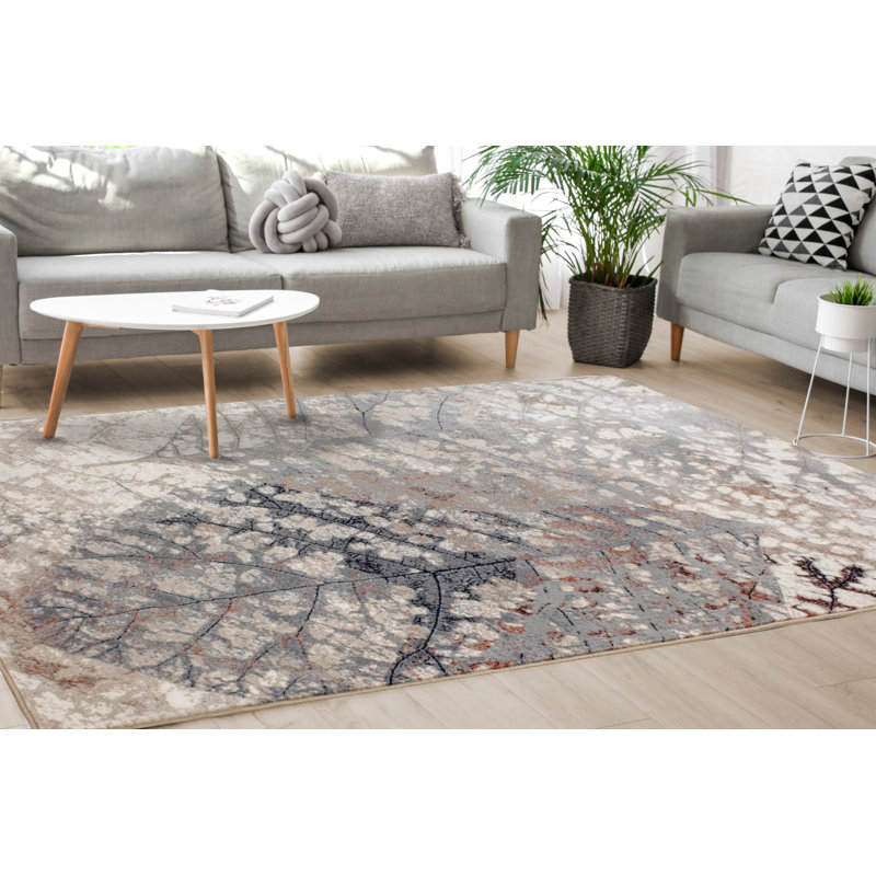 Abbey Floral Cream/Gray Area Rug, Rectangle 5'1" x 7'7"