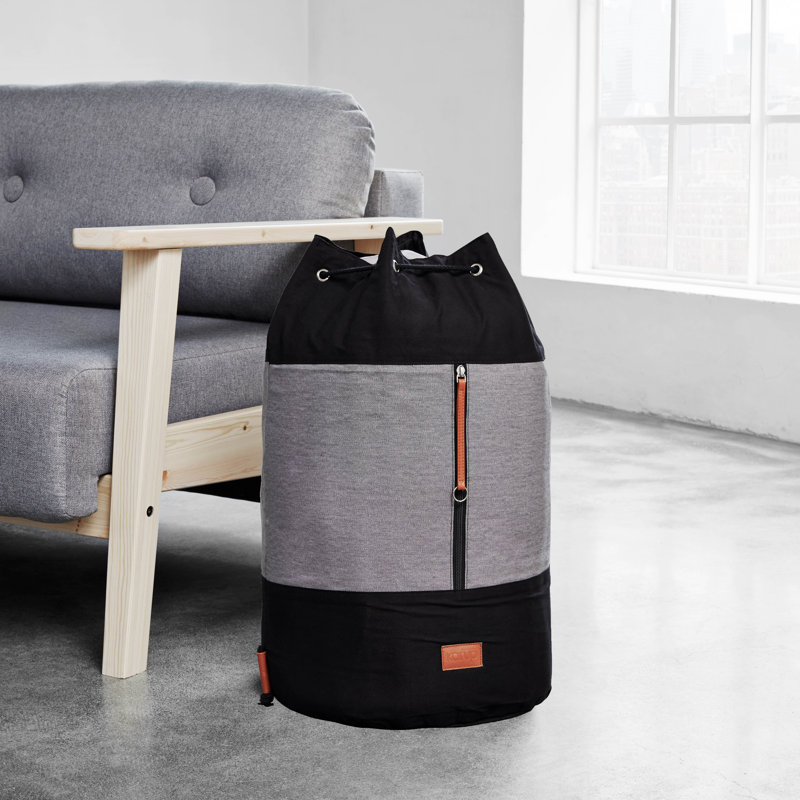 Fabric Laundry Bag with Handles, Black/Grey