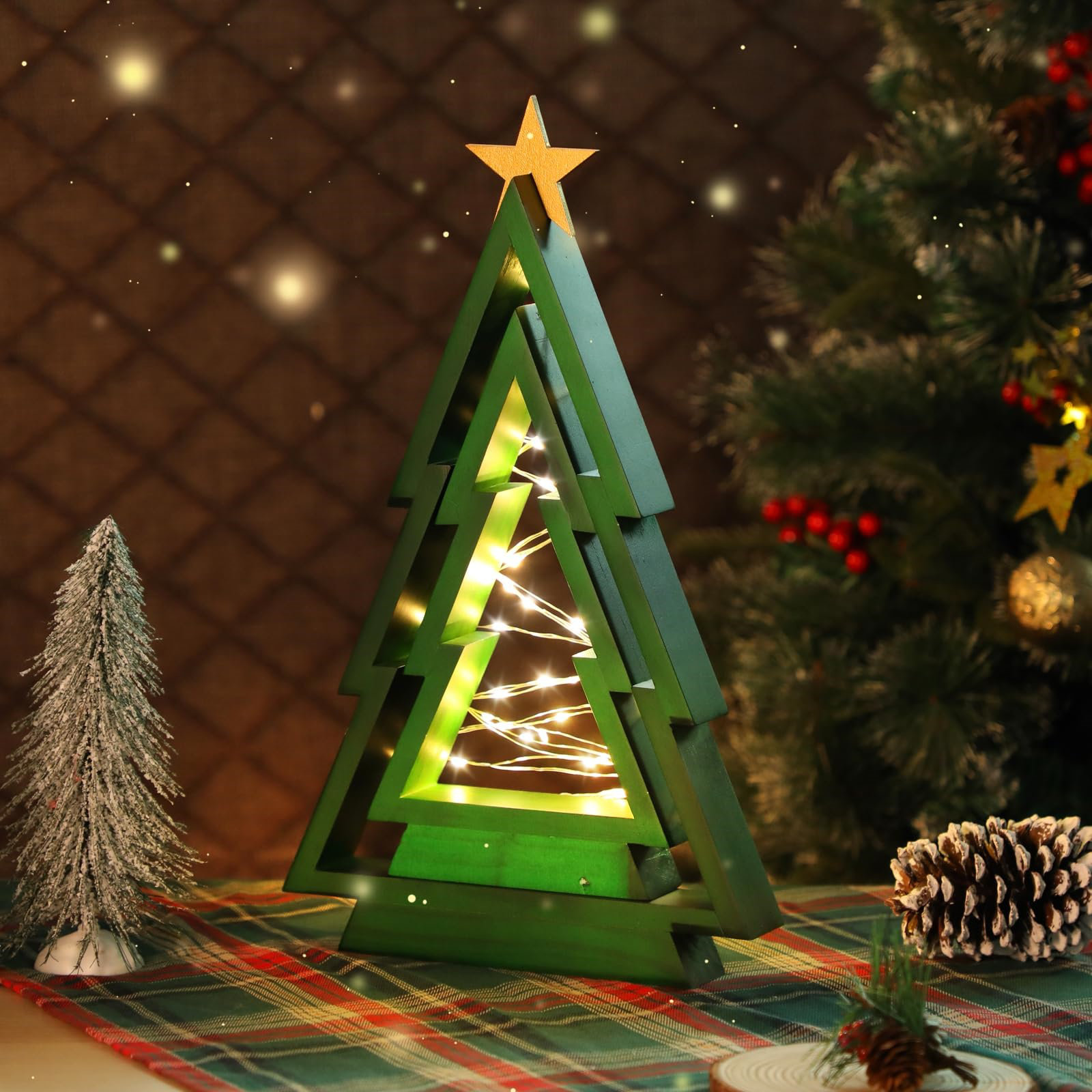 The Holiday Aisle® 2PCS Wooden Lighted Christmas Tree Centerpieces ...