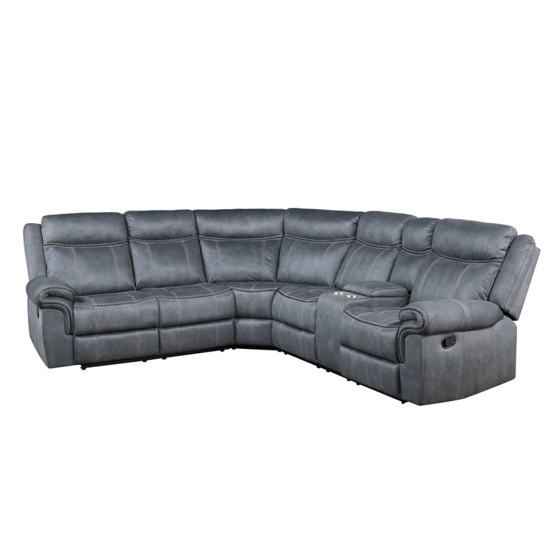 Élégant canapé modulaire en nubuck gris à deux tons avec fonction inclinable, structure en bois et mécanisme de profondeur de 38 po, densité de mousse D24 / d20, degré d'inclinaison maximal de 150
