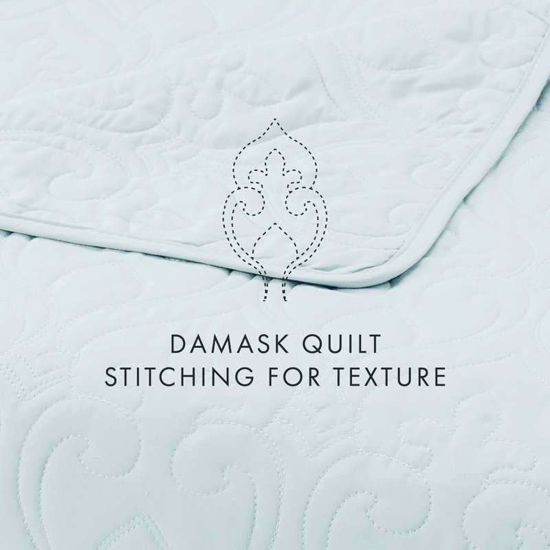 Pale Blue Full Microfiber Damask Quilt Set