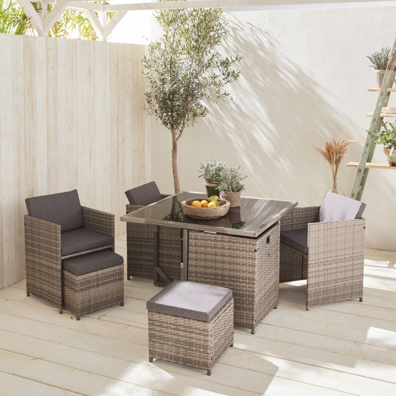 4 To 8-seater Rattan Cube Dining set, Mixed Grey, Black