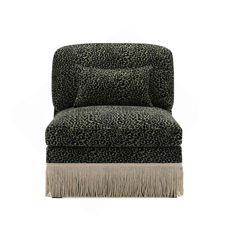 Armless Sofa Leopard Chenille W/1 Pillow -Green Black