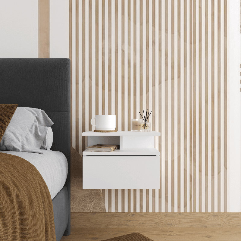 45cm W Manufactured Wood Bedside Table, Wood White