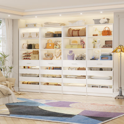 Closet System With 16 Wooden Drawers And Shelves