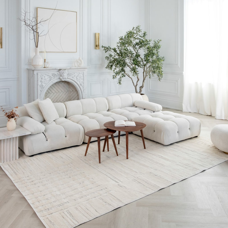 Rug Modern Indoor Area Rug, Beige Cream., Rectangle 5'3" x 7'7"